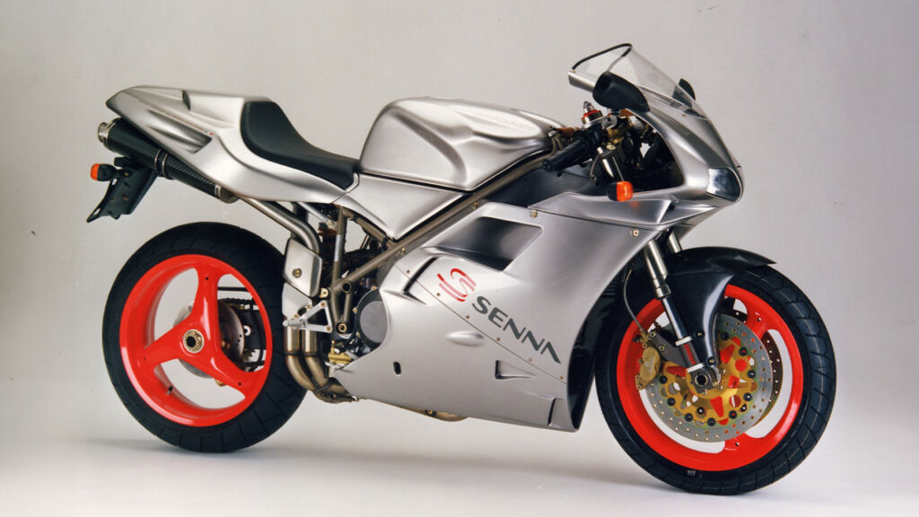 A silver Senna edition Ducati