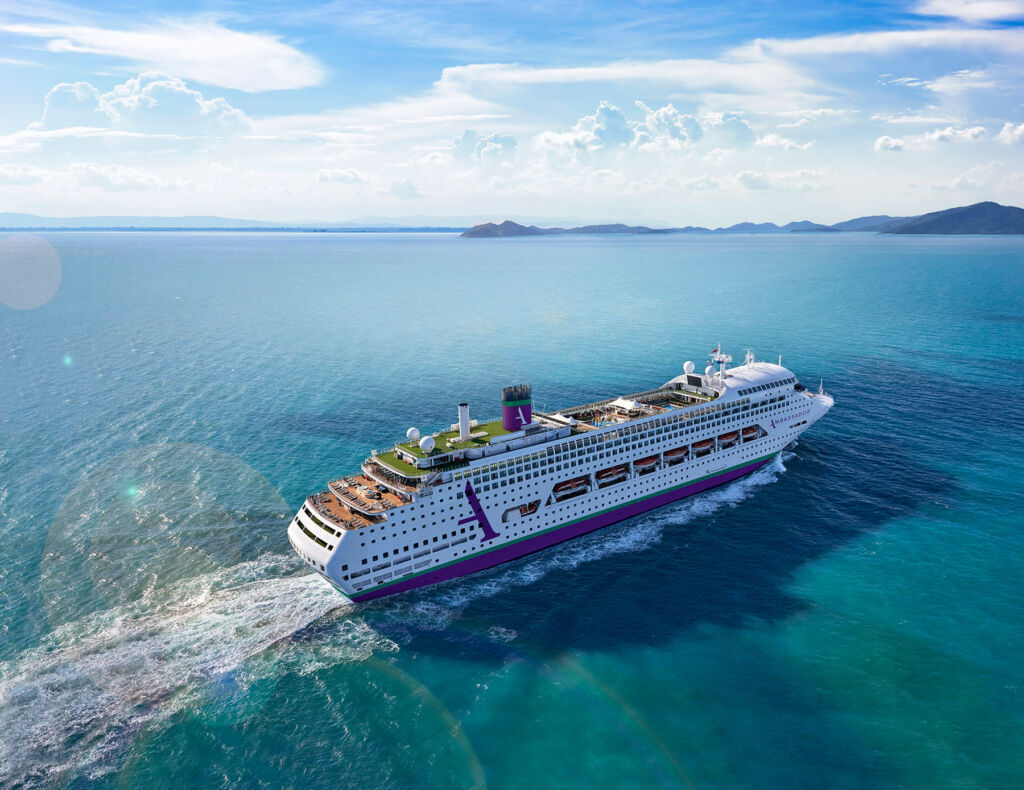 An aerial photograph of one of the Ambassador ships