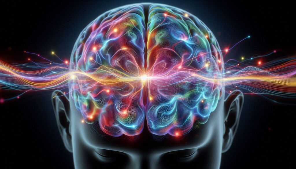 A graphic image showing brain waves inside a skull