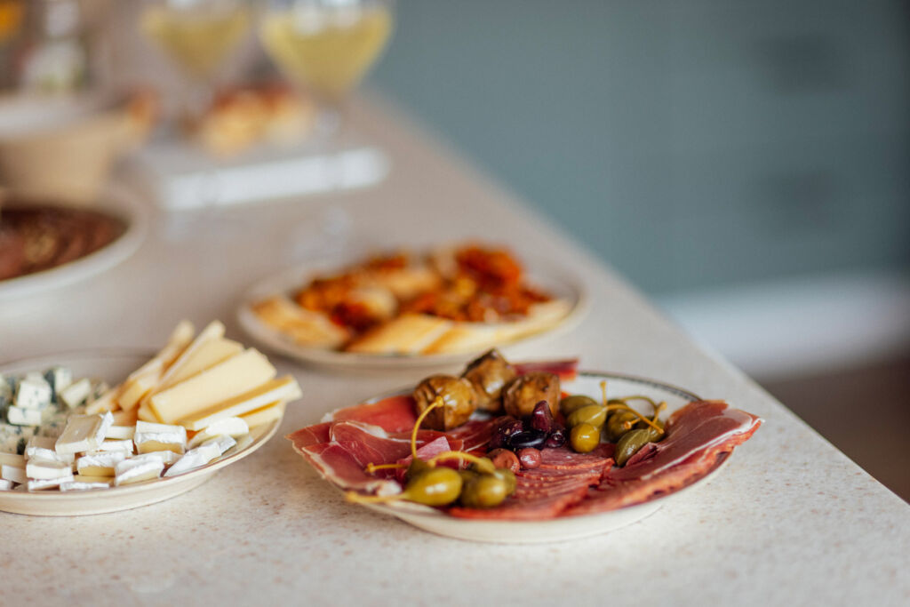 Small plates with meats and cheese