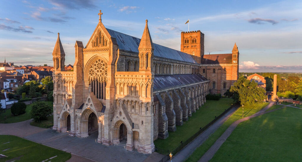 The west end of the cathedral at sunset