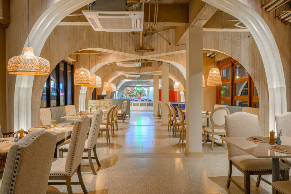 One of the dining spaces inside the hotel