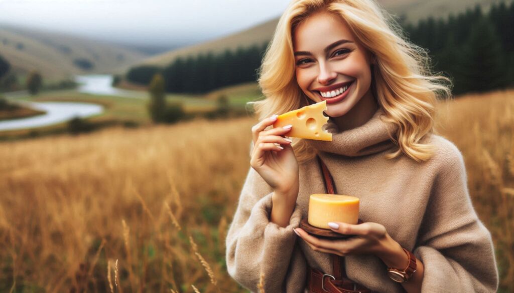 A young woman experiencing Cheesiotherapy