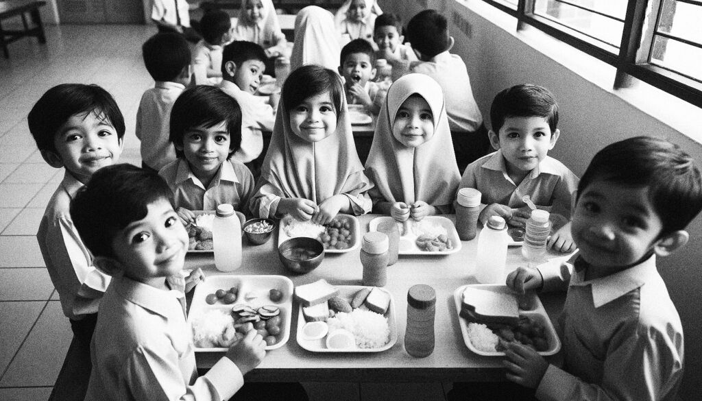 Children eating lunch at a primary school