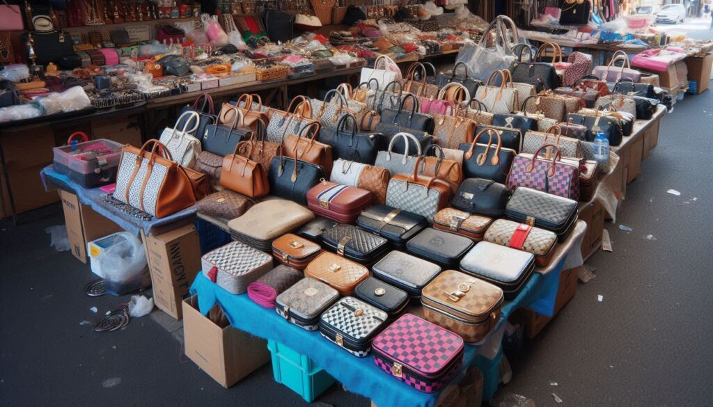 A stall filled with fake luxury goods