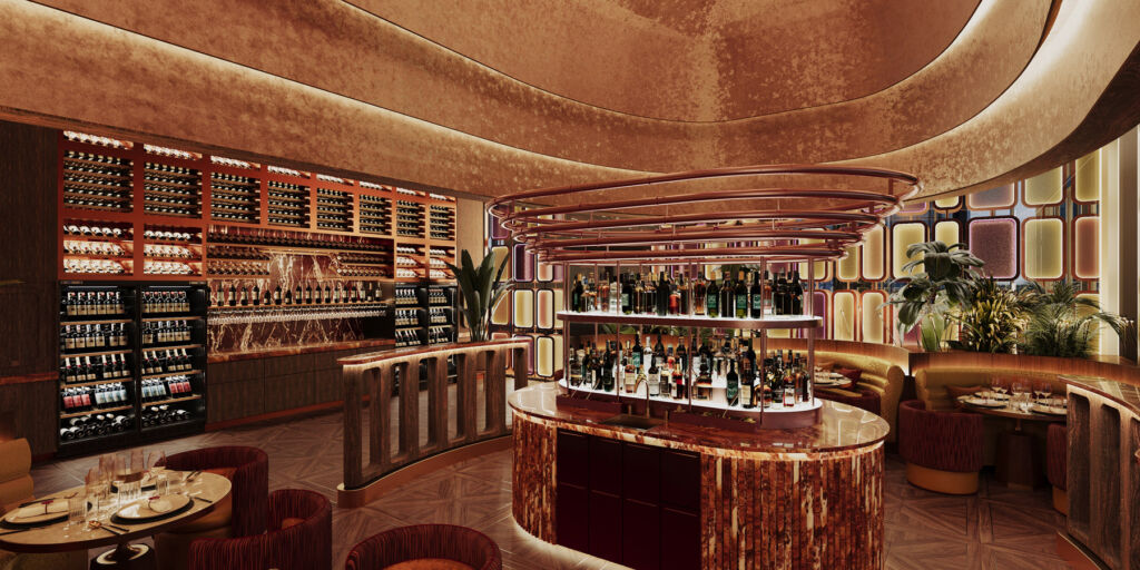 A rendering of the bar area