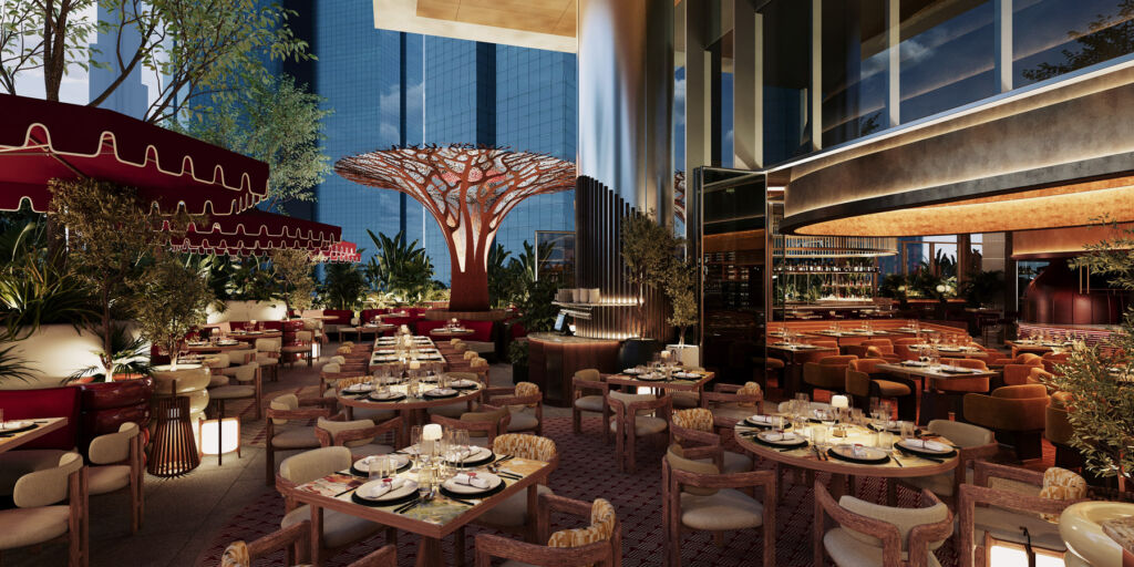 A rendering showing how the restaurant area will look