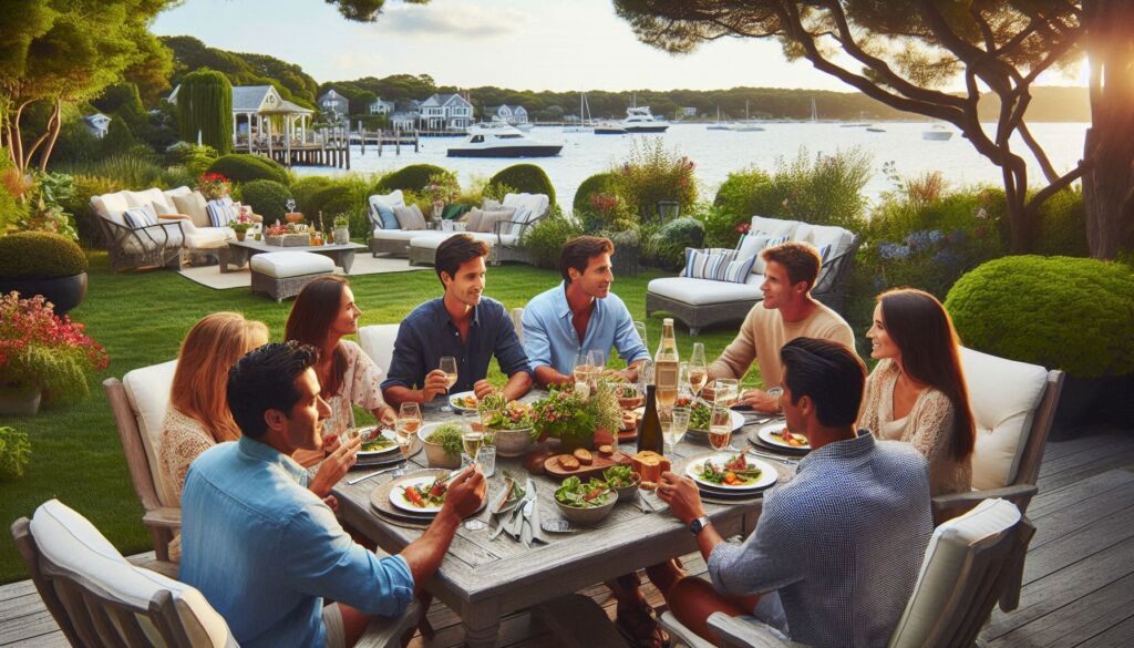 Friends enjoying food in the Hamptons