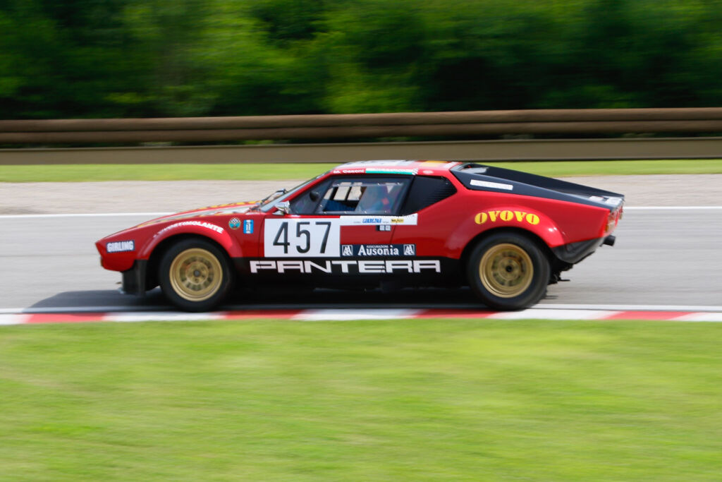 The Pantera being driven at speed on a racetrack