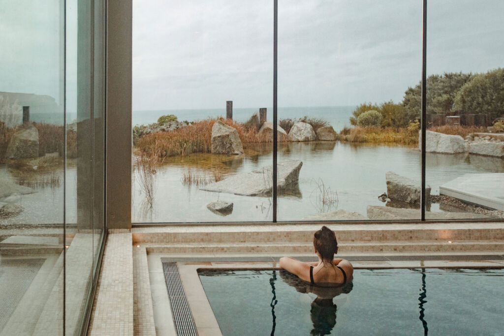 A woman enjoying the views from the pool