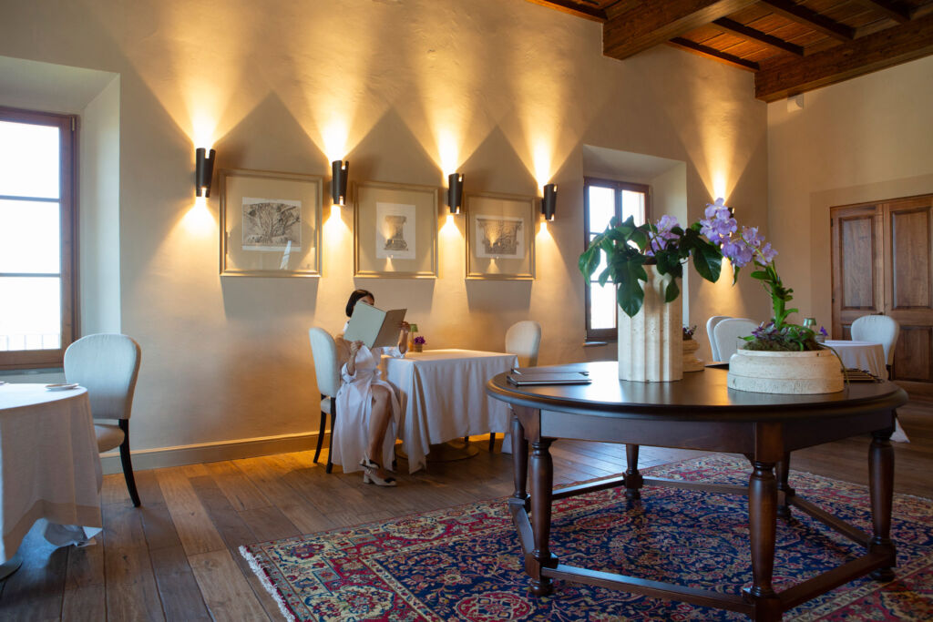 A female guests seated at a table