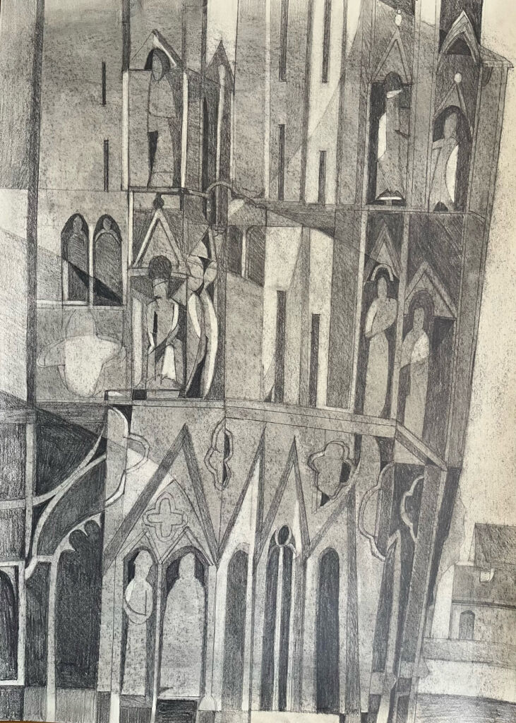 The drawing, Stones and Shapes: Wells Cathedral Seen from Inside Wells Museum