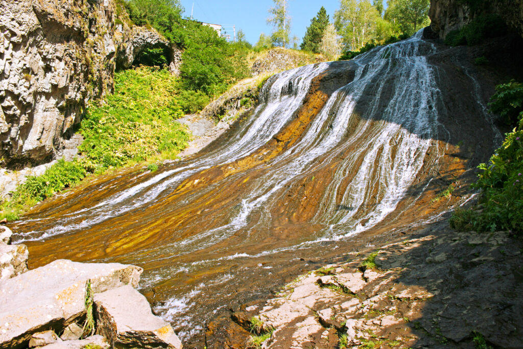 The waterfall on a sunny day