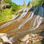 The waterfall on a sunny day