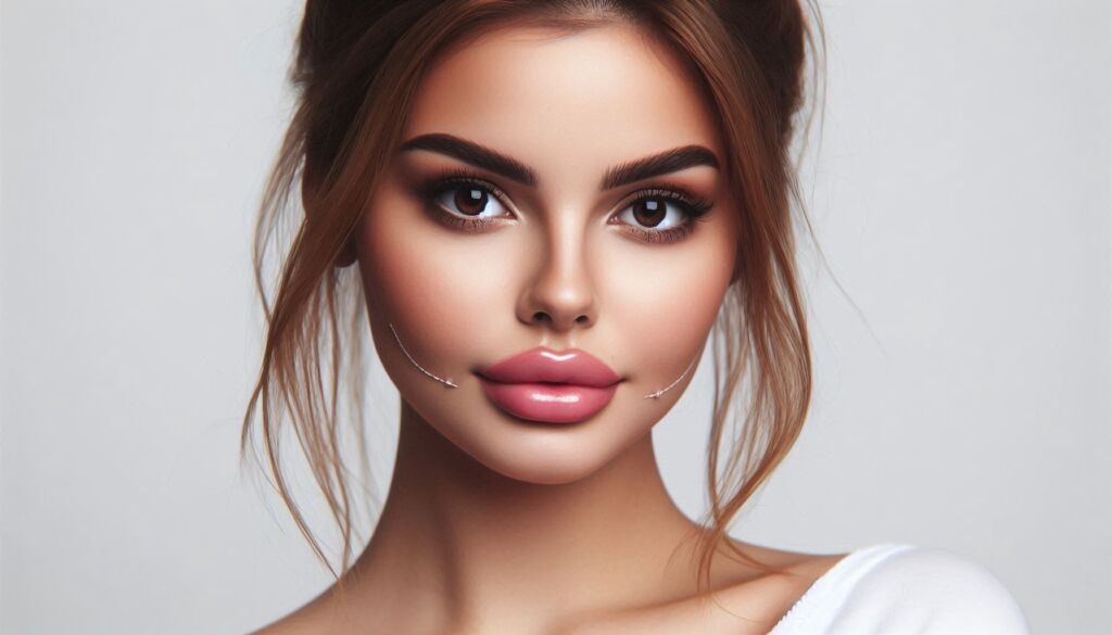 A young woman who has had extensive cosmetic enhancements