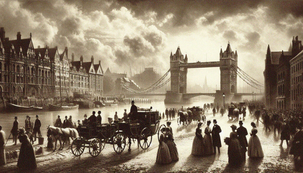 A computer rendered vintage photograph of London Bridge