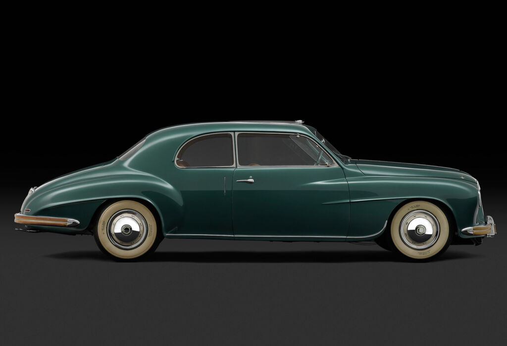 A side view of the restored 1947 Isotta Fraschini 8C Monterosa Coupe Touring