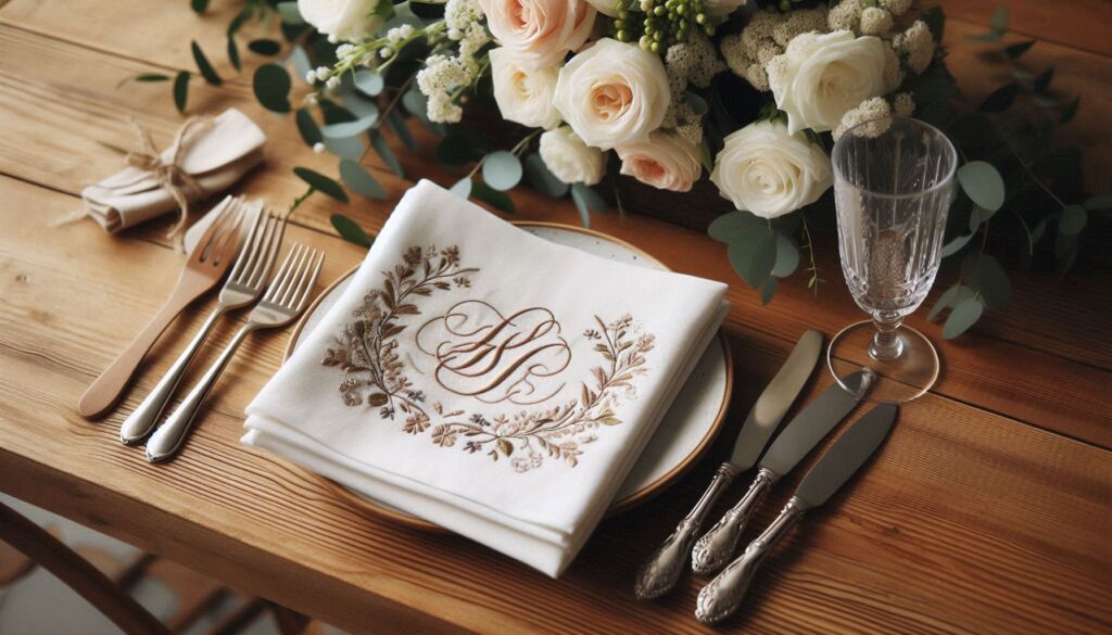 A monogrammed napkin at a table setting