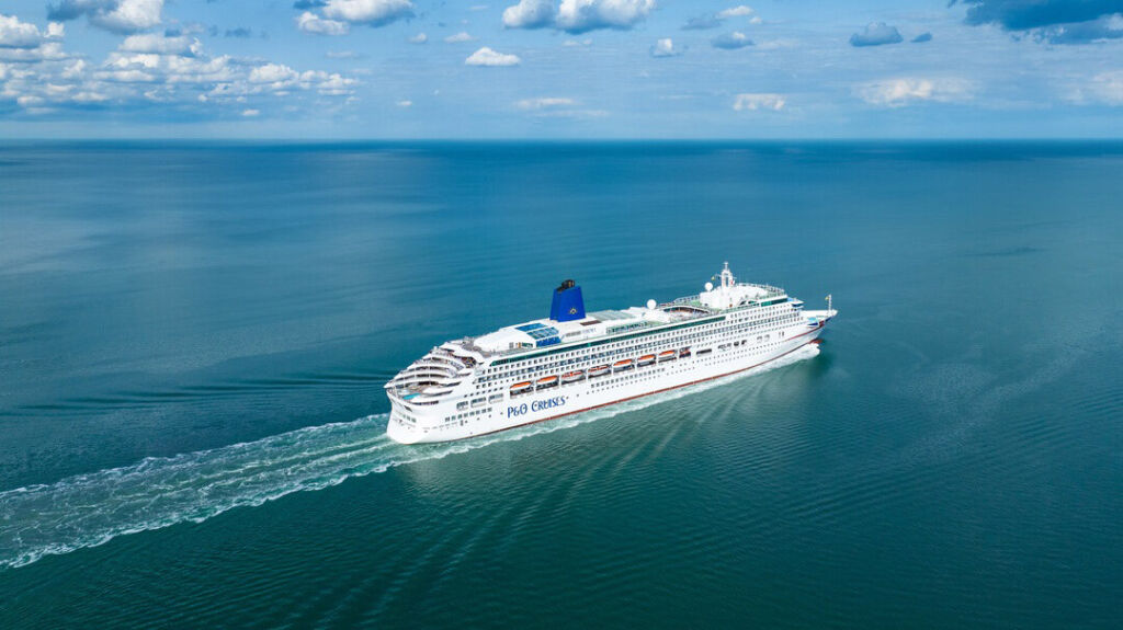 An aerial photograph of one of the P&O cruise ships