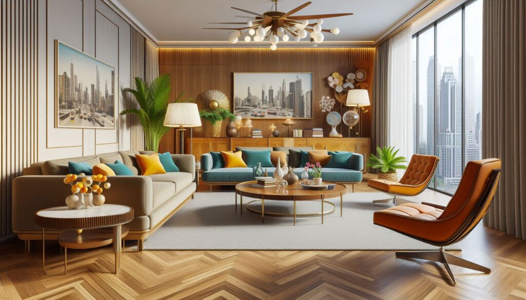 A living room with furniture from the 50s 60s and 70s