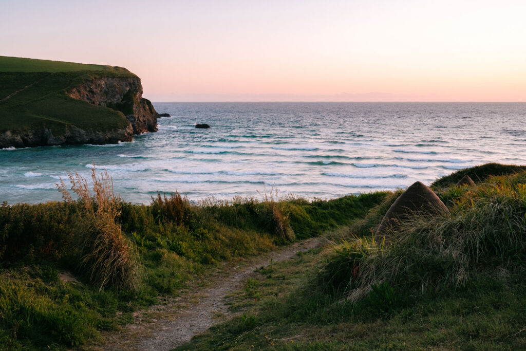 The shoreline at sunset