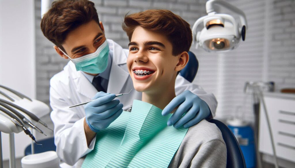 A young man in a dentist chair