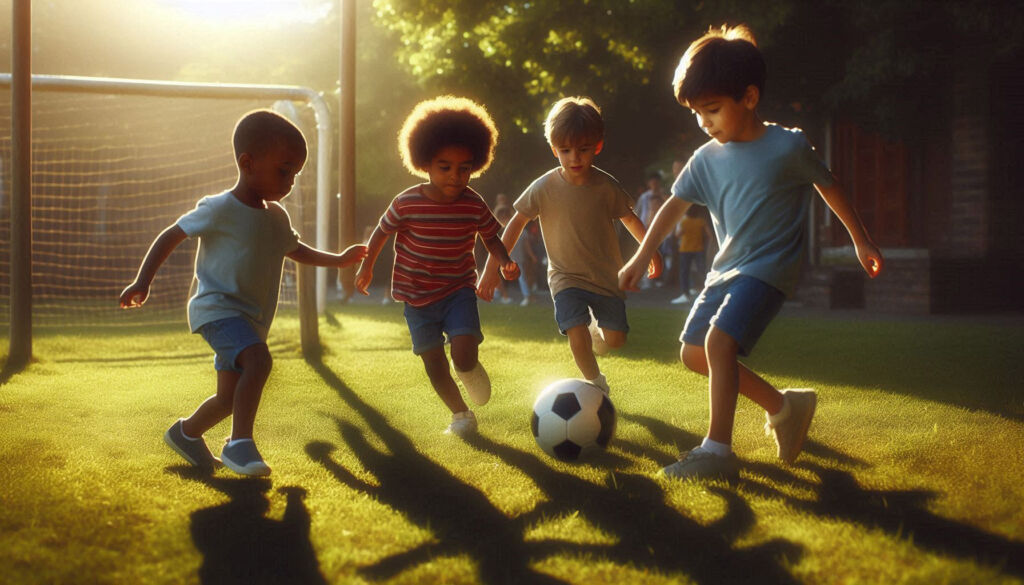 Young boys playing football