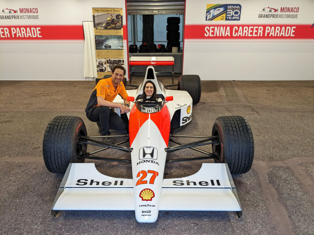 Bruno and Lalalli Senna with one of the iconic race cars