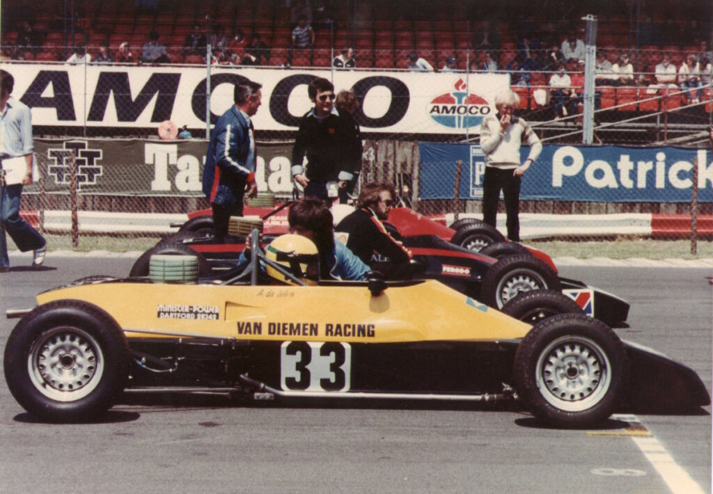 Senna at his first Silverstone race in a FF1600 race car