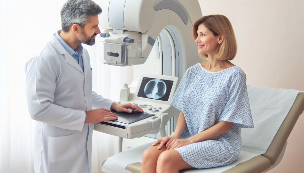 A woman discussing test results with a doctor