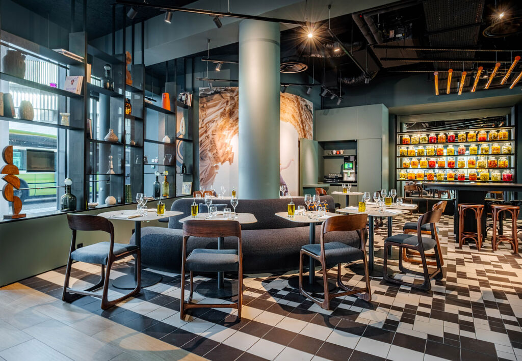 Tables in one of the social spaces