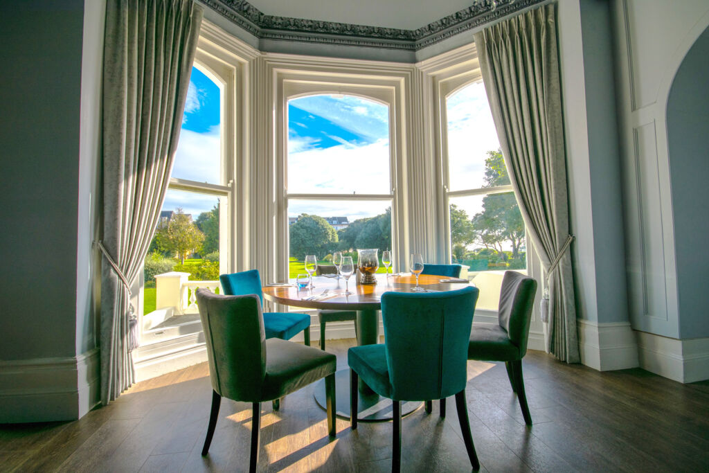 A table by a window in a restaurant