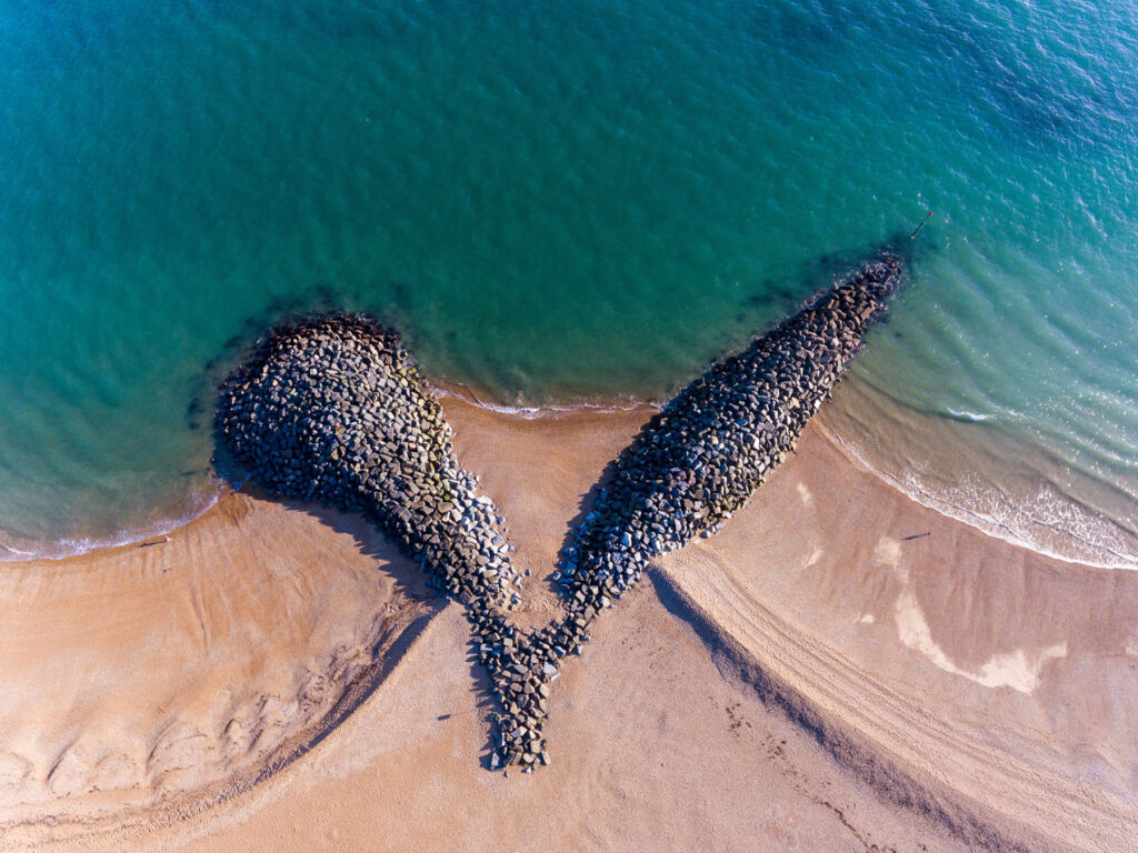 A top down view of the beach