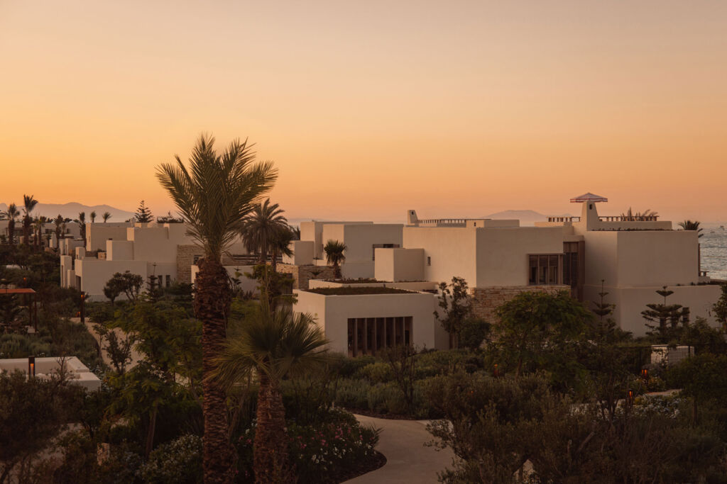 The resorts main buildings at sunset