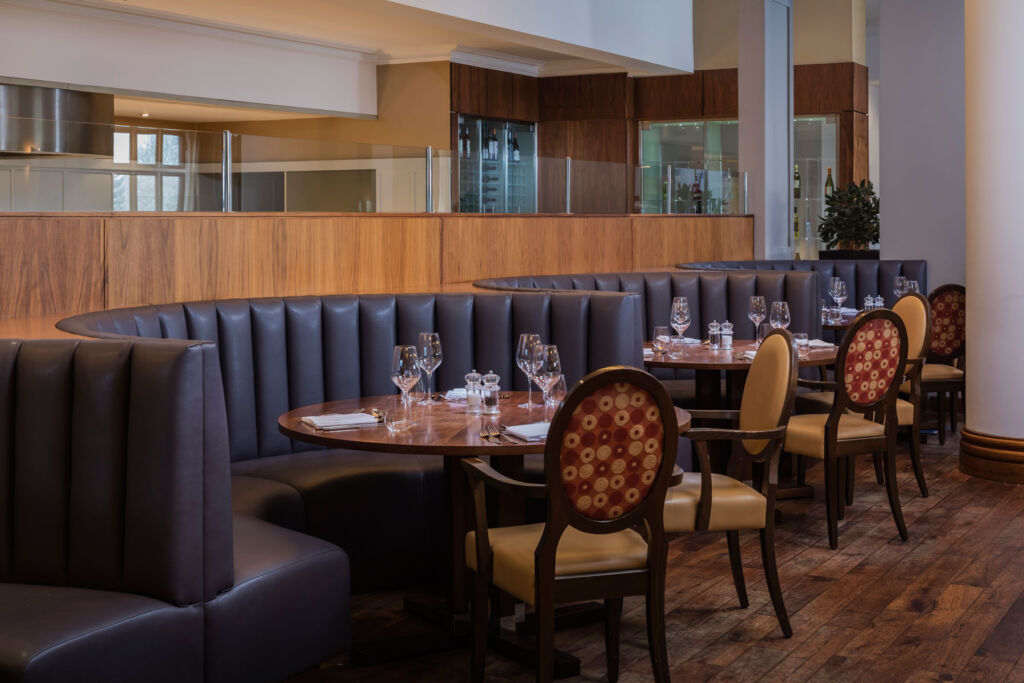 The seating in the Brasserie Restaurant