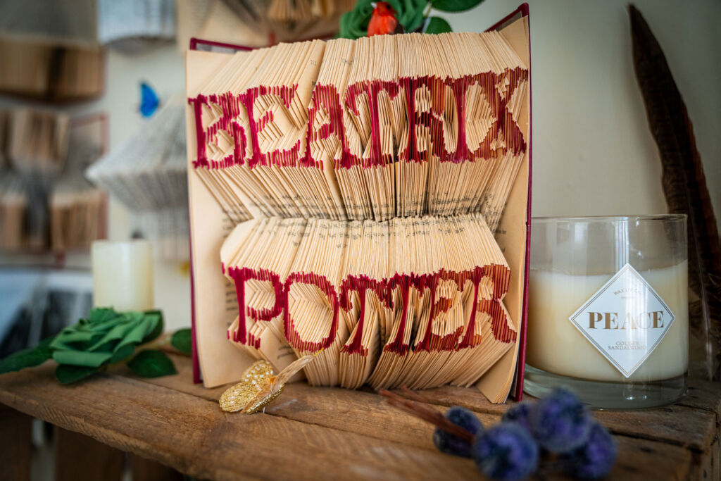 A 3D concertina display with the words Beatrix Potter