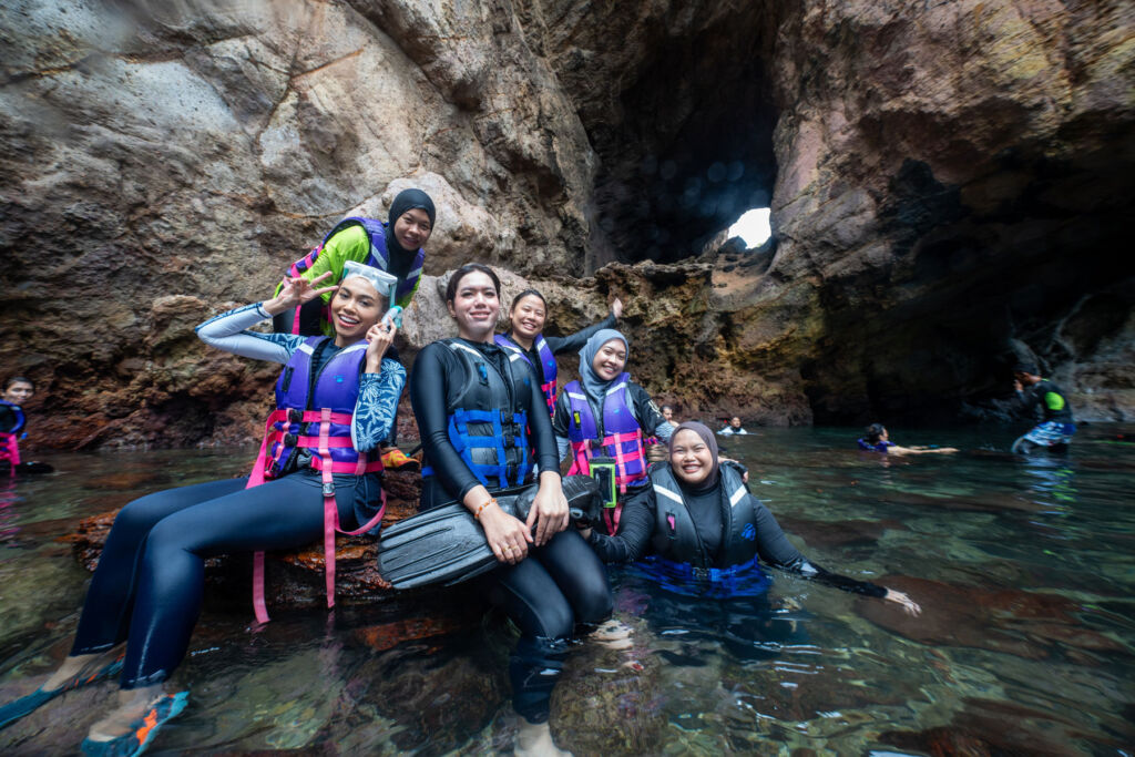 Some of the participants taking a break from the water