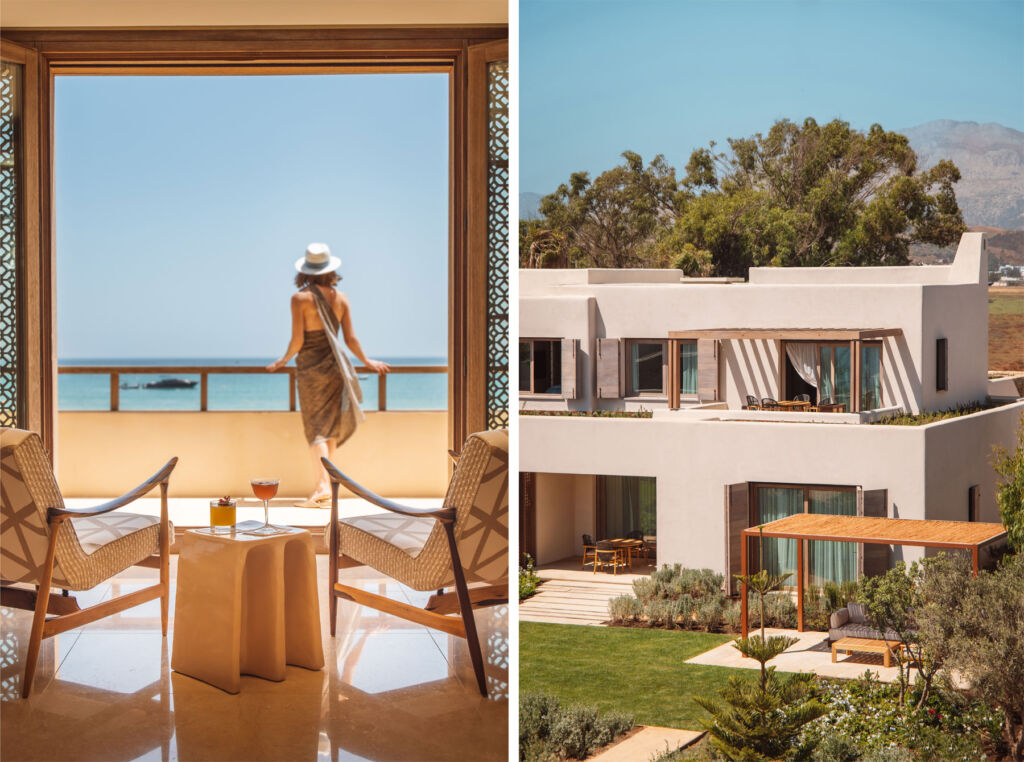 A photograph of a guest enjoying the views and one of the exterior of a villa