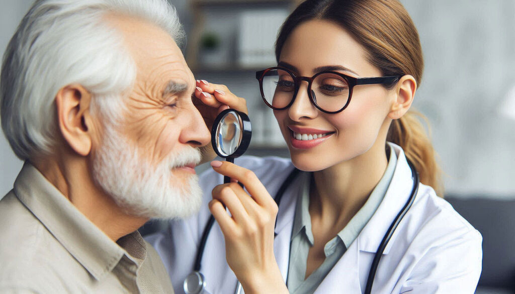 A doctor examining a patients eyelids