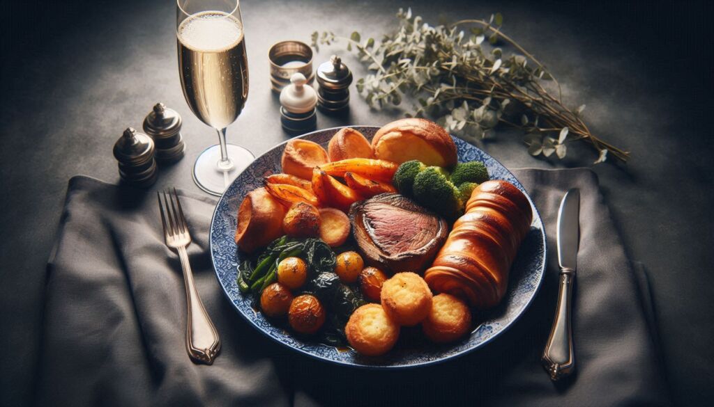 A Sunday roast with a glass of bubbly