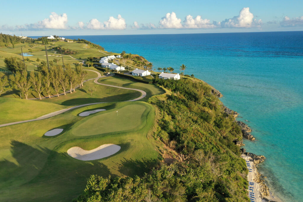 An elevated view of one of Bermuda's beautiful ocean front golf courses