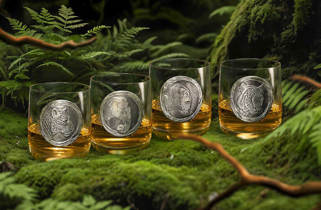 The four whisky tumblers in the collection