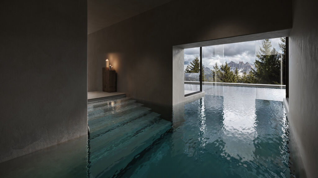 The indoor and outdoor heated swimming pool