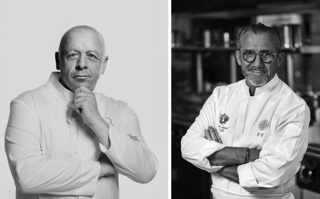 Black and white photographs of the two chefs