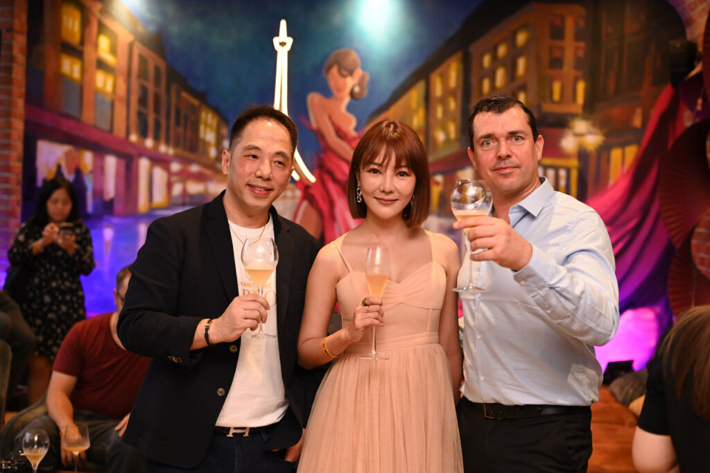 Dato' Jason Yap, Actress Tong BingYu & Alexandre Mea making a toast