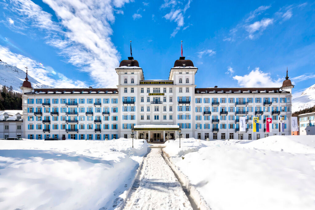 The exterior of the renowned hotel in the snow