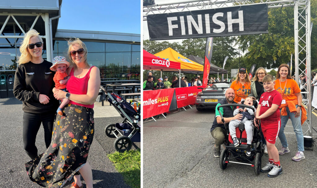 Two photographs of adults and children enjoying the motoring spectacle