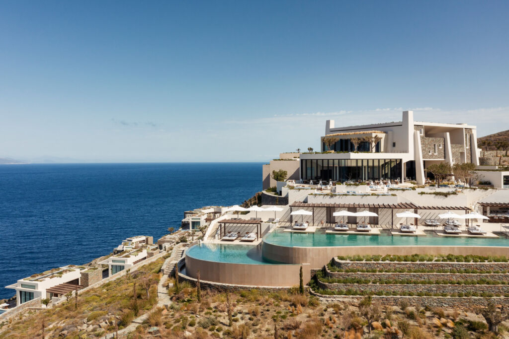 An elevated view of the resorts buildings