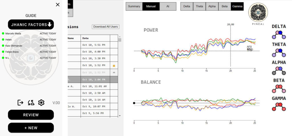 A screenshot of the welcome screen and one of the brain wave data