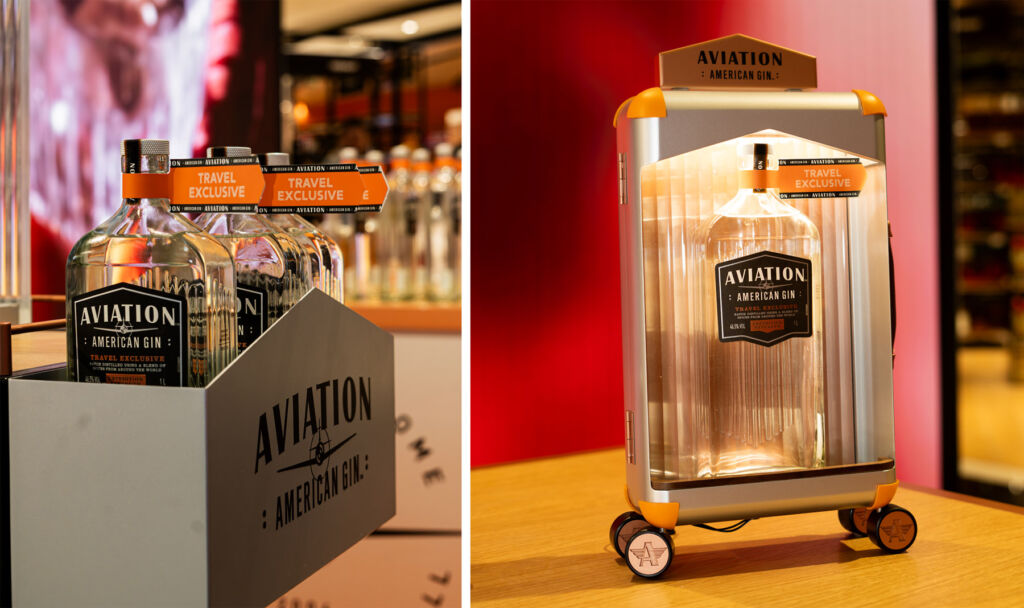 Two photographs from the launhc, one showing the special edition in the form of a suitcase